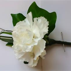 White Carnation &amp; Fancy Greenery Buttonhole