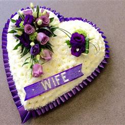 White Based Heart with Purple Spray and Trim
