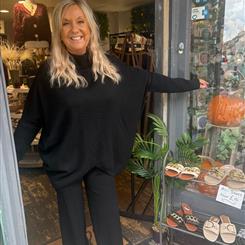 Knitted Heart Jumper And Wide Leg Trouser Set Black