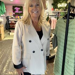 Oversized Faux Leather Blazer Jacket-Stone